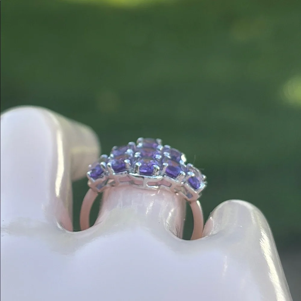 Natural 3.30 carat Genuine Amethyst Waterfall Design Cluster Ring Size 8